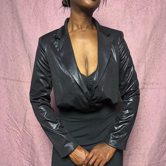 Blazer like blouse small black and shiny Los Angeles designer - Picture 4 of 5